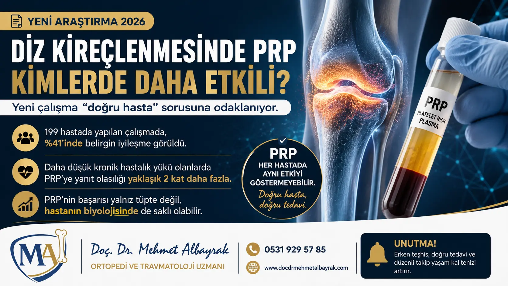 Diz Kireçlenmesinde PRP Kimlerde Daha Etkili? Yeni Araştırma “Doğru Hasta” Sorununa Odaklanıyor