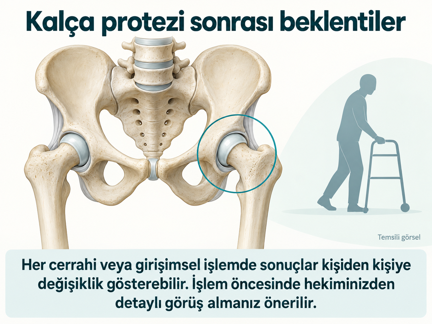 Kalça anatomisi ve destekli hareketi gösteren temsili bilgilendirme görseli